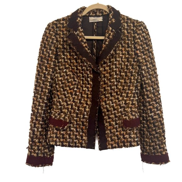 Prada Brown Tweed 3 snap Blazer Size 42 - Picture 2 of 14